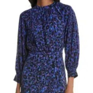 ***BA&SH Blue Leopard Print Long Sleeve Mini Dress***